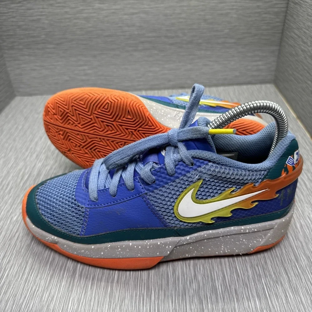 Nike Zoom‎ Court Dragon GS Basketball Shoes Blue Orange Flames Kids 4.5Y